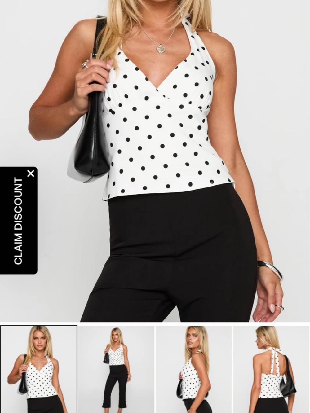 Princess Polly White Polka Dot V-Neck Halter Cami
